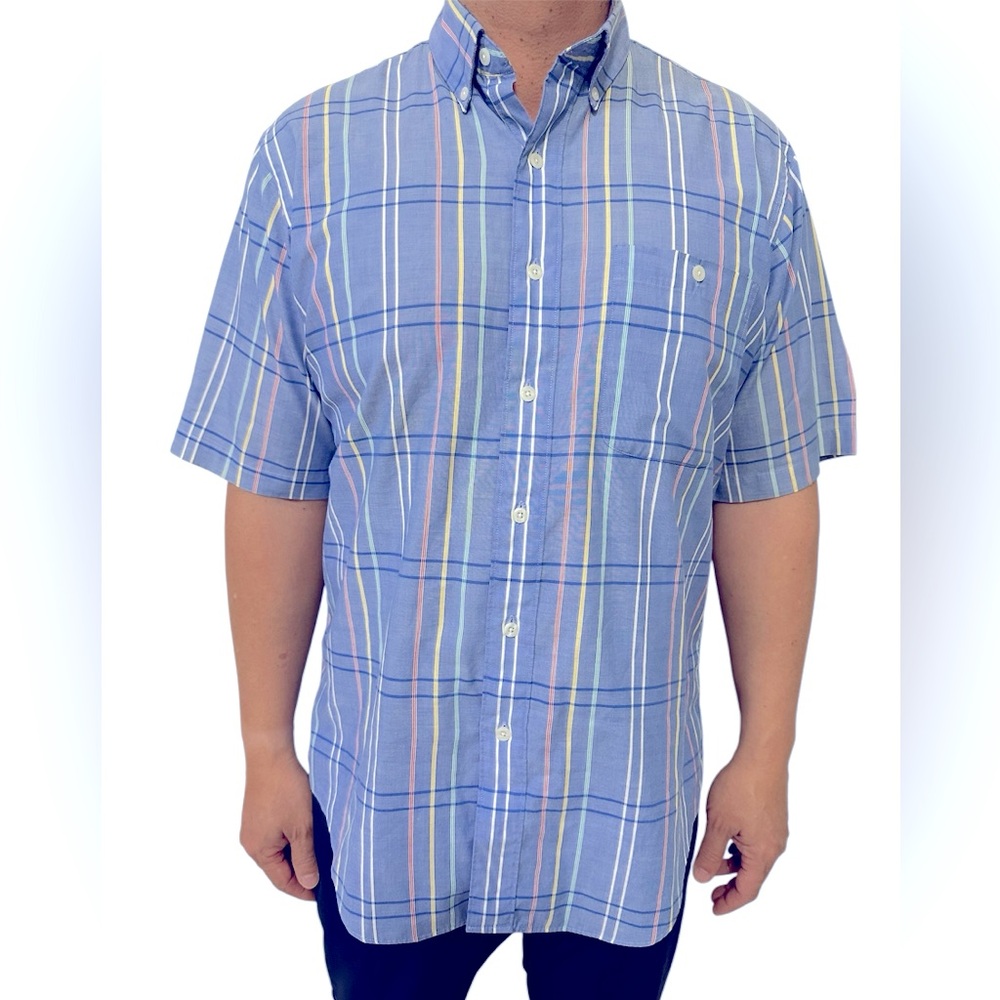 Christian Dior Vintage Men's Blue Plaid Buttons Down Shirt Size- L
